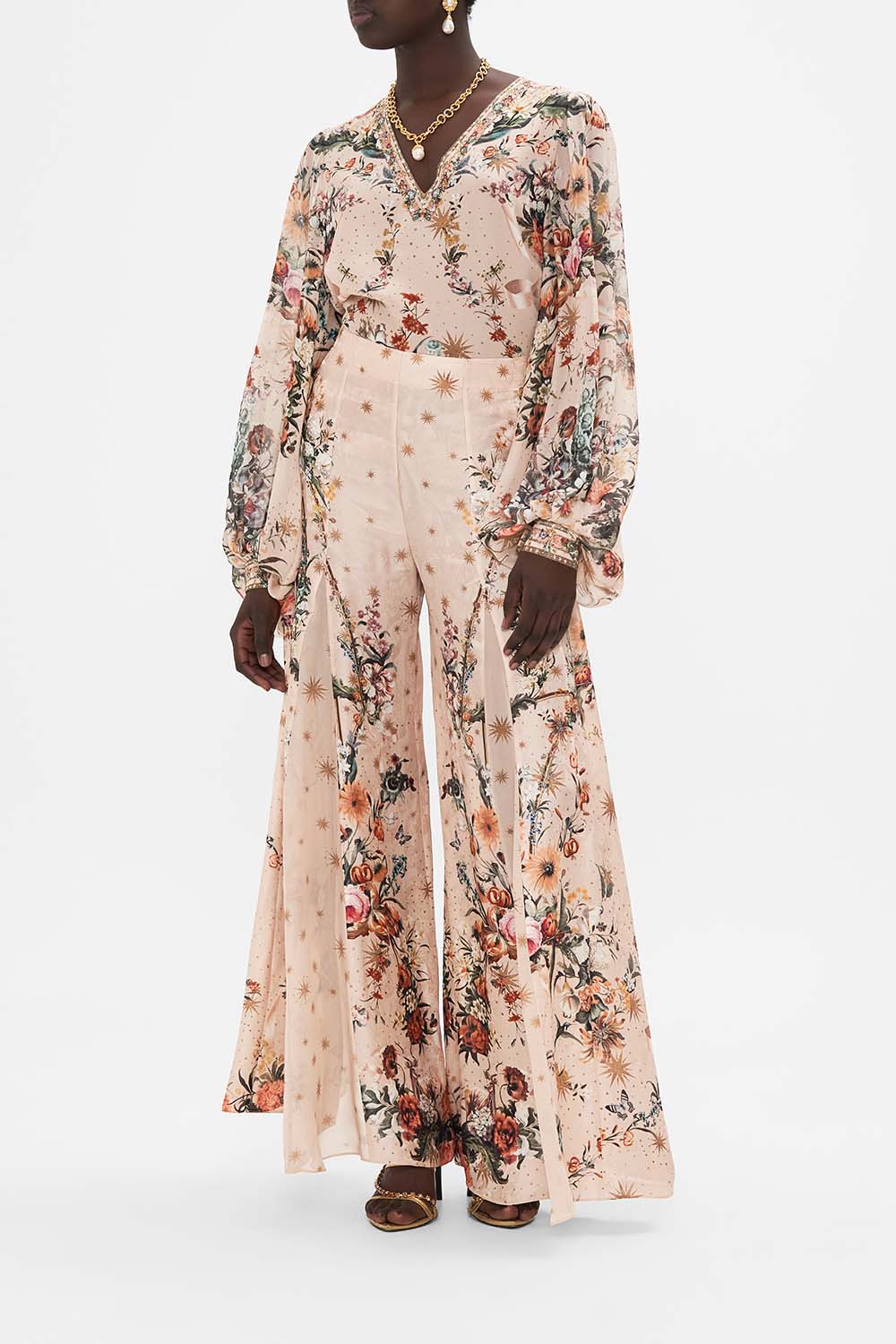 CAMILLA lace up pants in Rose Garden Revolution print