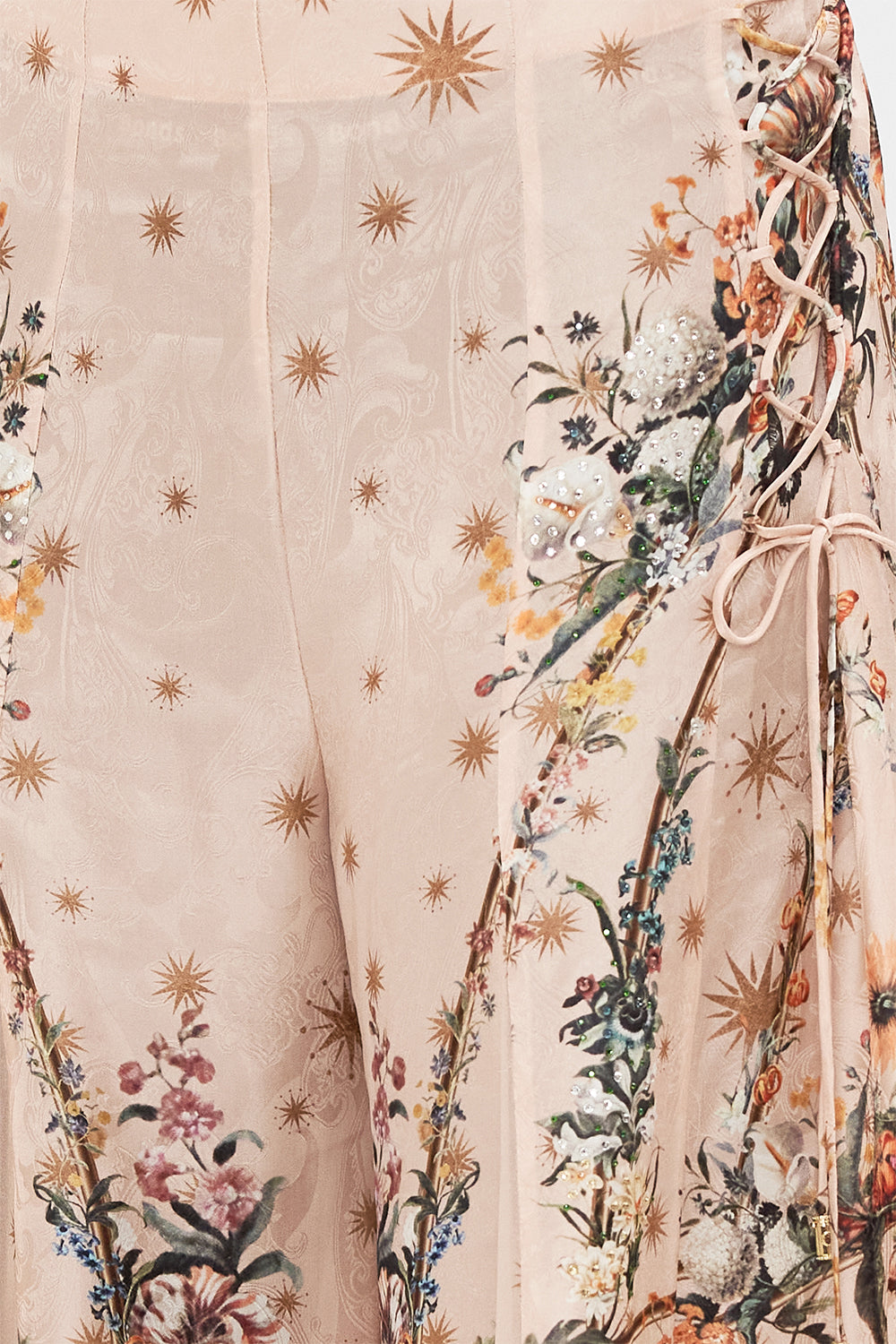 CAMILLA lace up pants in Rose Garden Revolution print