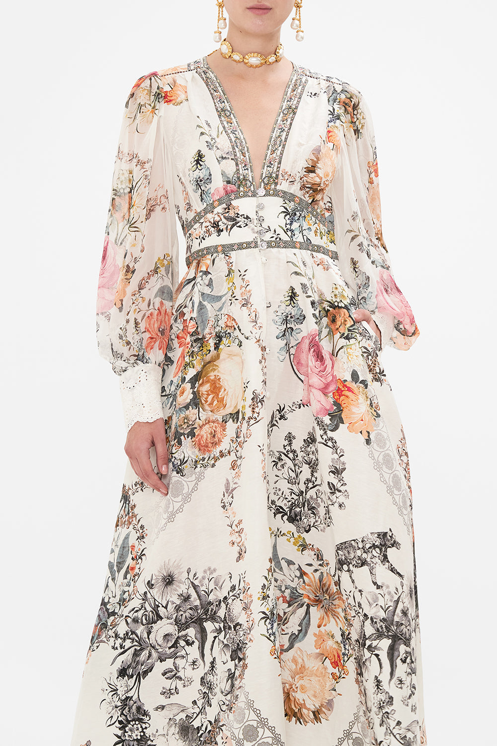 CAMILLA white silk drress in De Haar Memoirs print