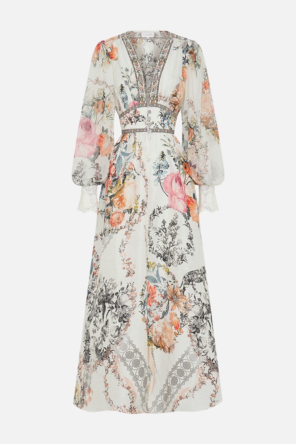 CAMILLA white silk drress in De Haar Memoirs print