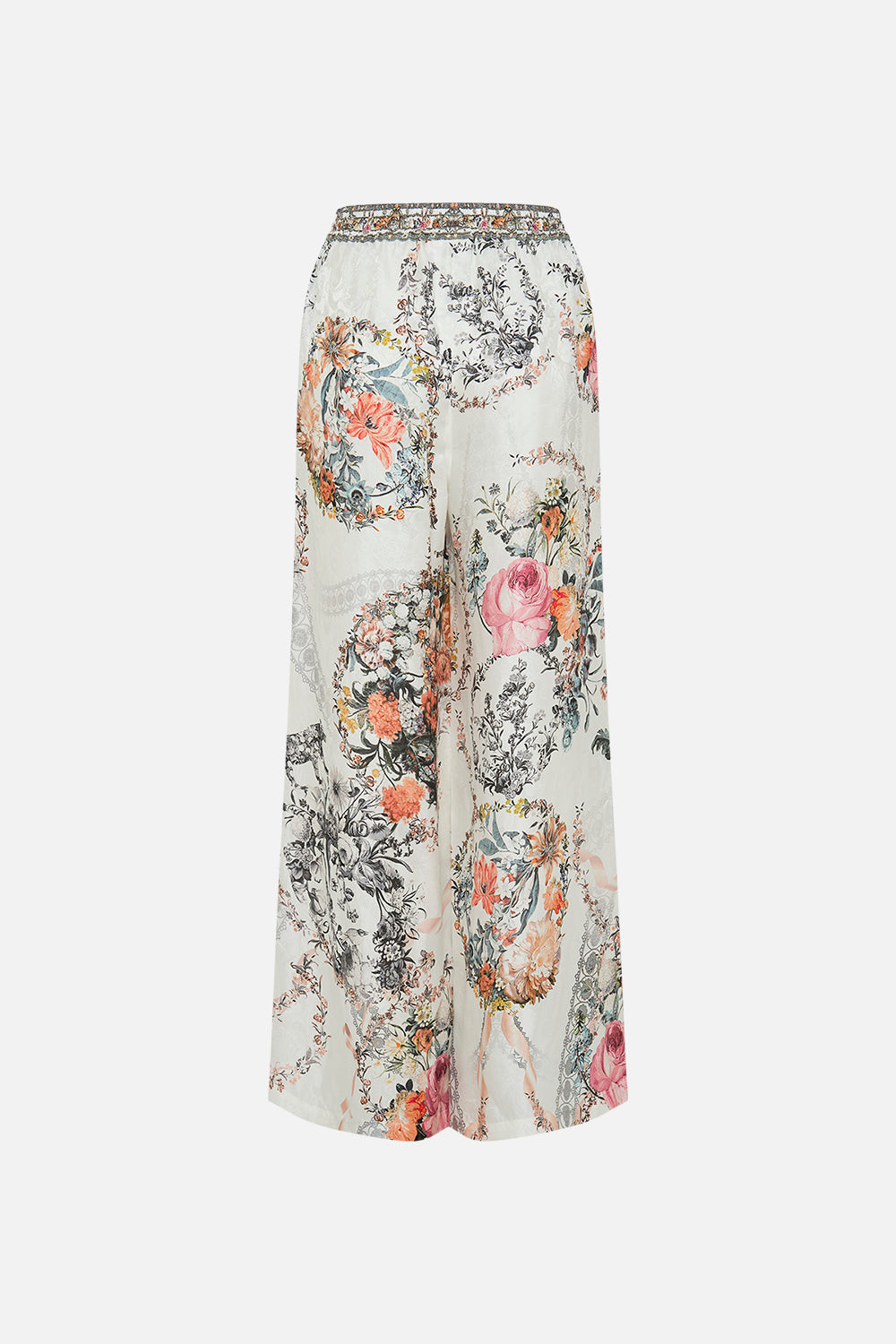 CAMILLA white silk pants in De Haar Memoirs print