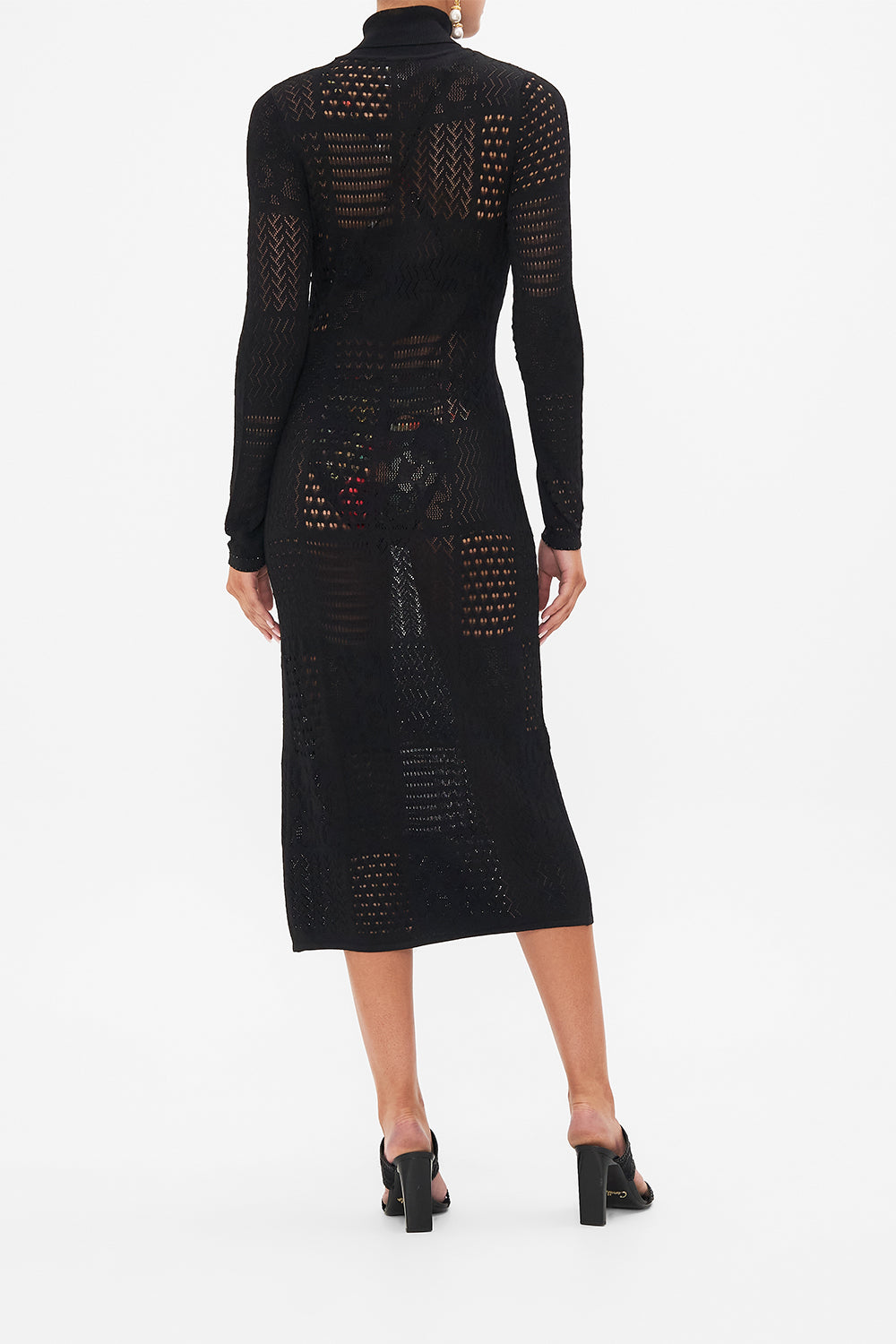 CAMILLA Floral Pointelle Turtle Neck Knit Dress in Stitched in Time