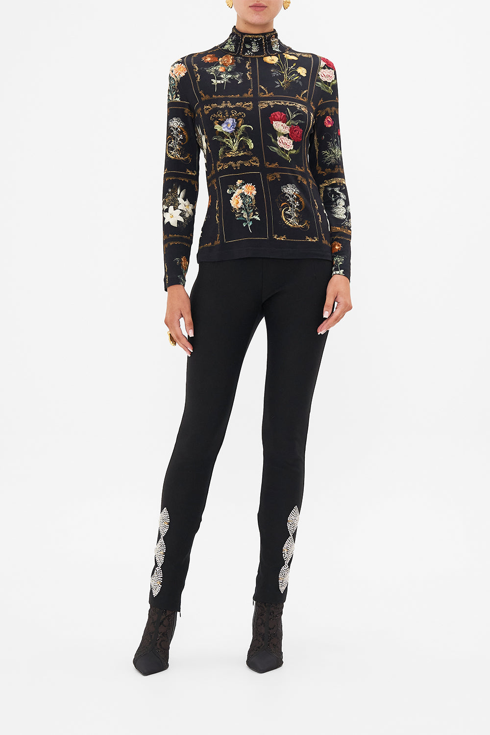 CAMILLA black ponte pants in magic In The Manuscripts print