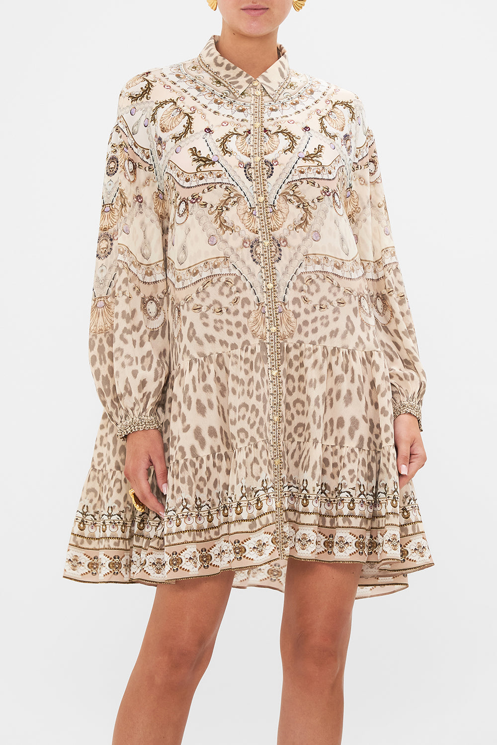 CAMILLA Blush Tiered Shirt Dress in Grotto Goddess