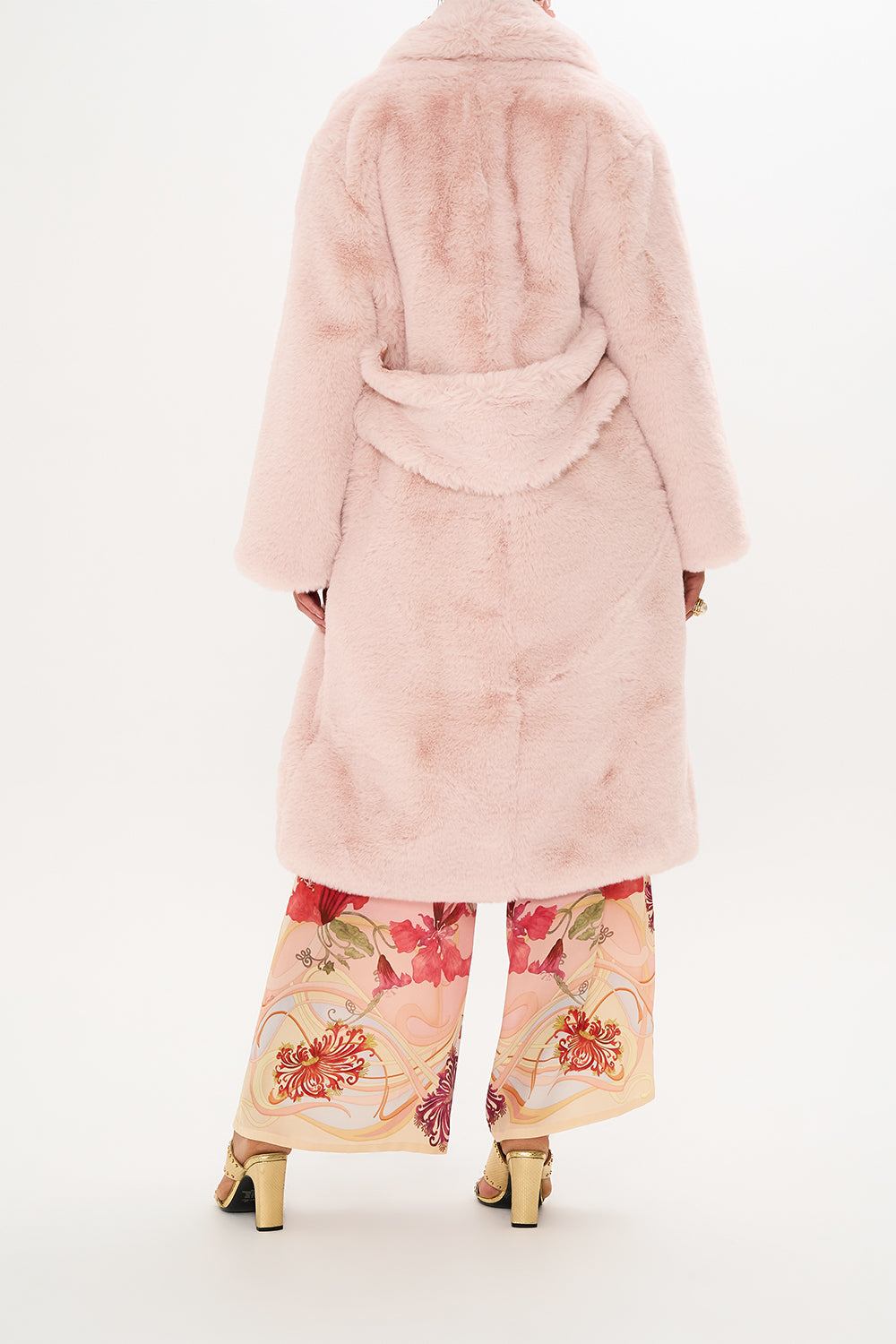 CAMILLA Floral Long Teddy Coat in Blossoms and Brushstrokes