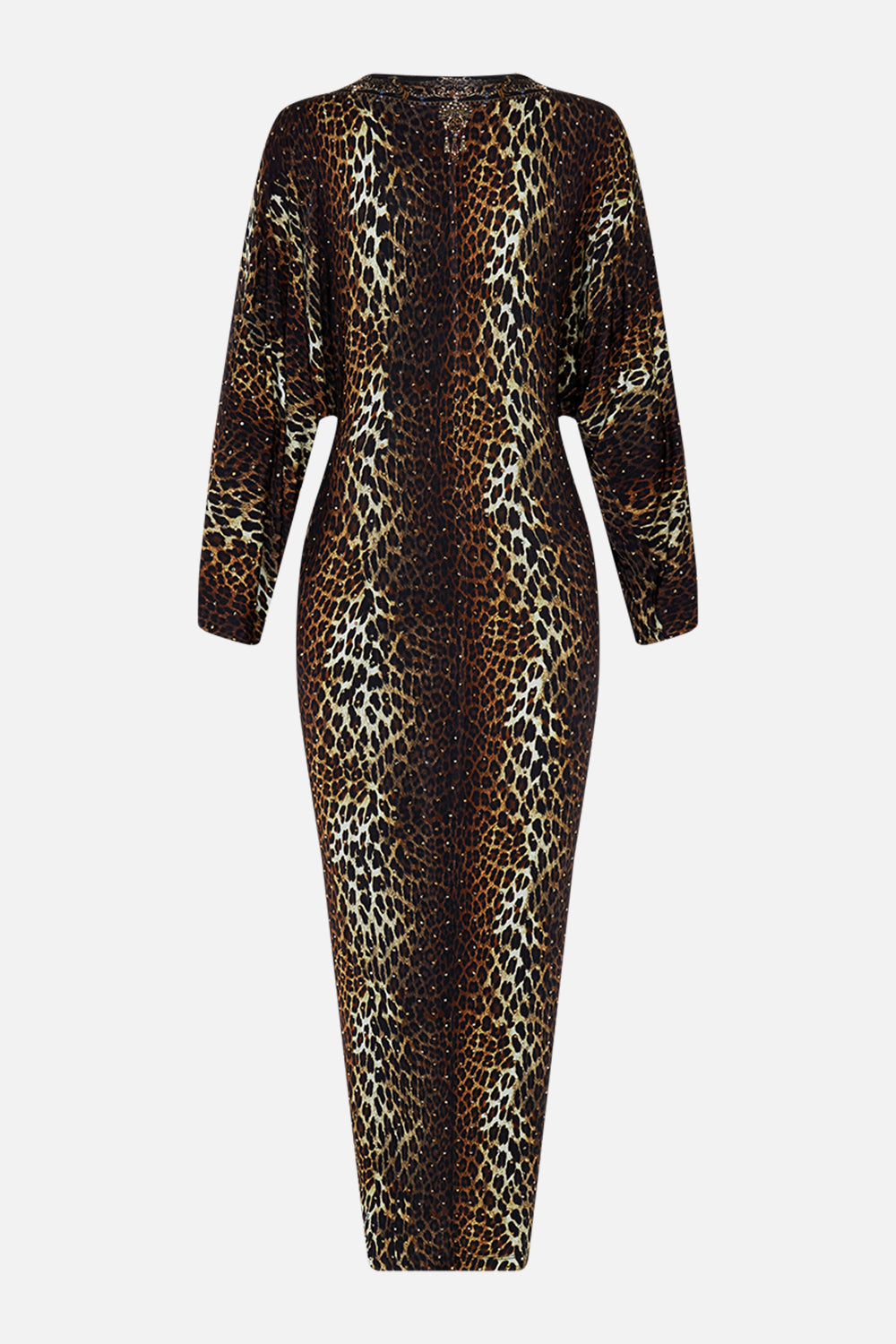 CAMILLA leopard long split-front twist dress in Amsterglam print.