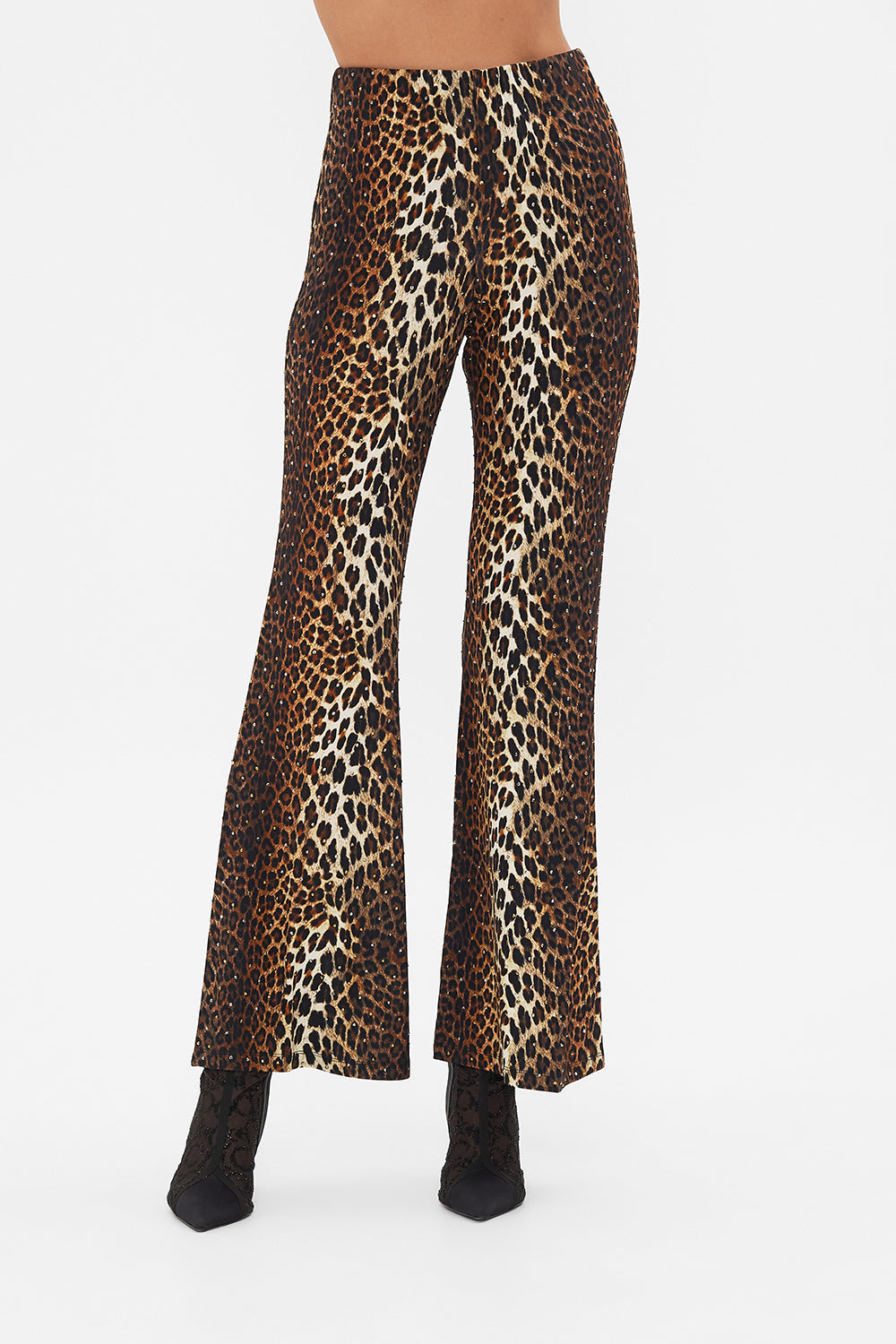 CAMILLA leopard jersey flare pant in Amsterglam print.