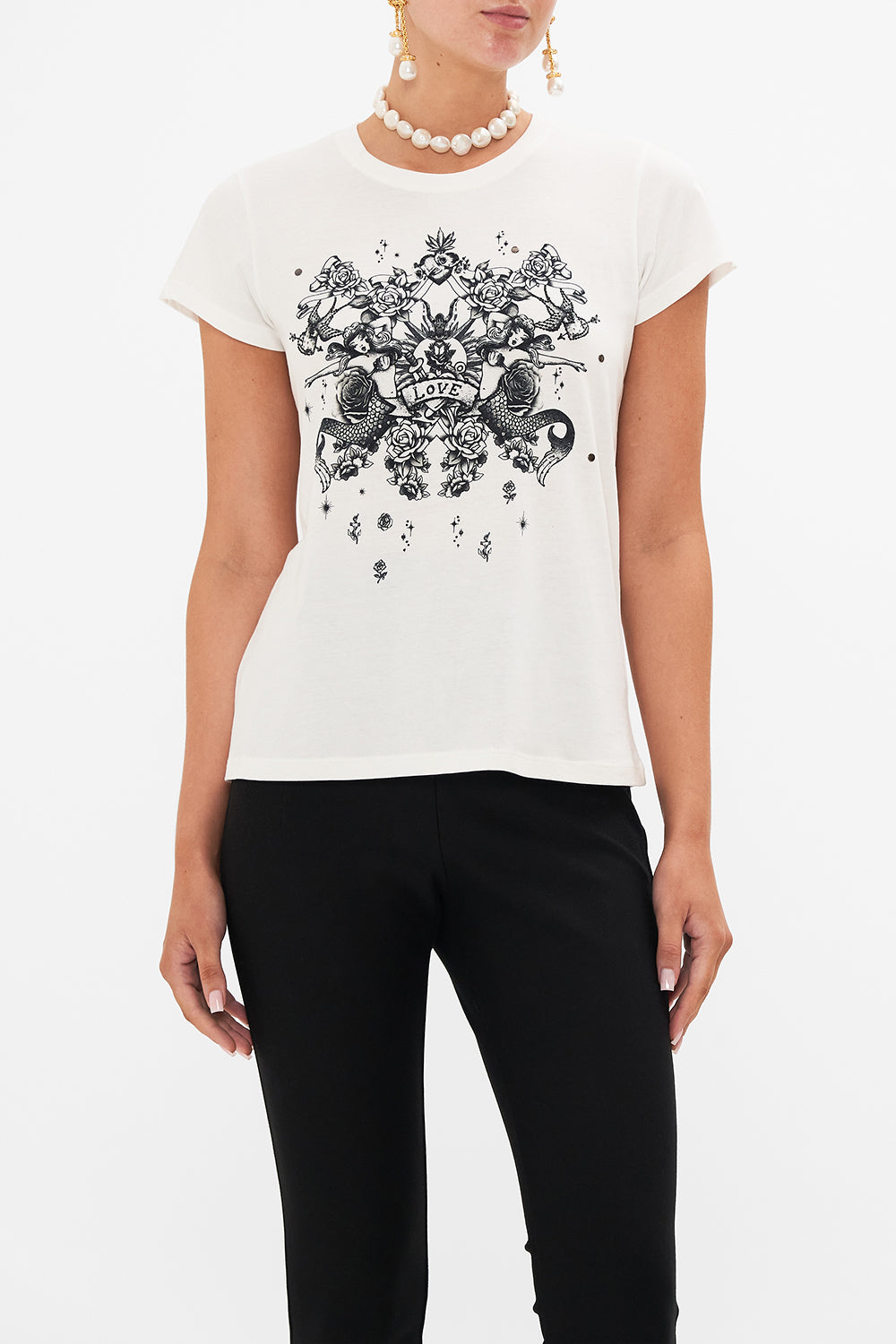 SLIM FIT ROUND NECK T-SHIRT - WHITE TALES OF TATTOO
