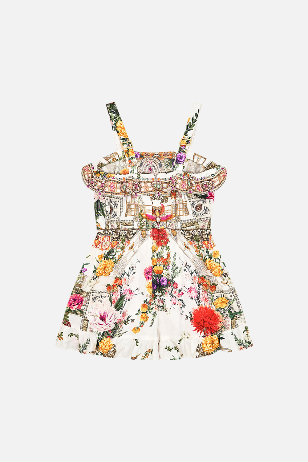Milla By CAMILLA Kids Frill Playsuit With Elastic Waist 4-10 in Egyptian Rose print. 