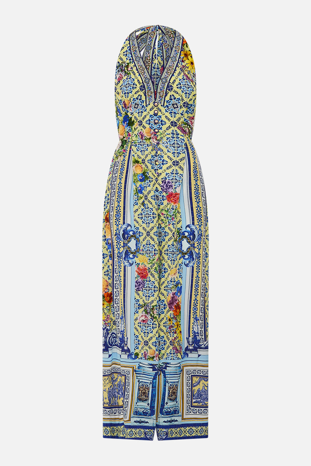 The CAMILLA BABIES DRESS WITH SHIRRING FAITH, LUCK & JUSTICE in our  print.