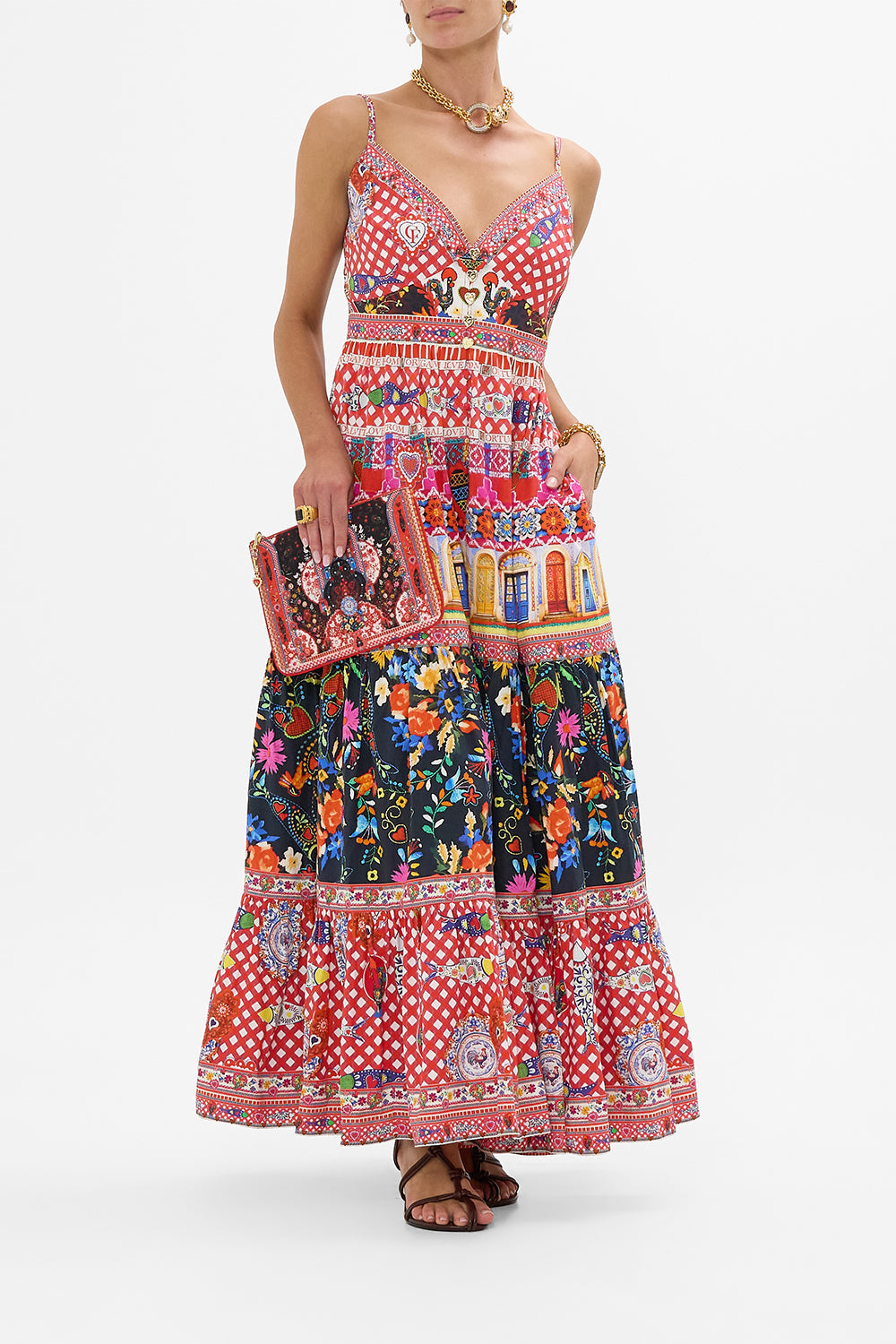 The CAMILLA CLASSIC SHIRT- CROCHET ARCHES OF AMOR in our  print.
