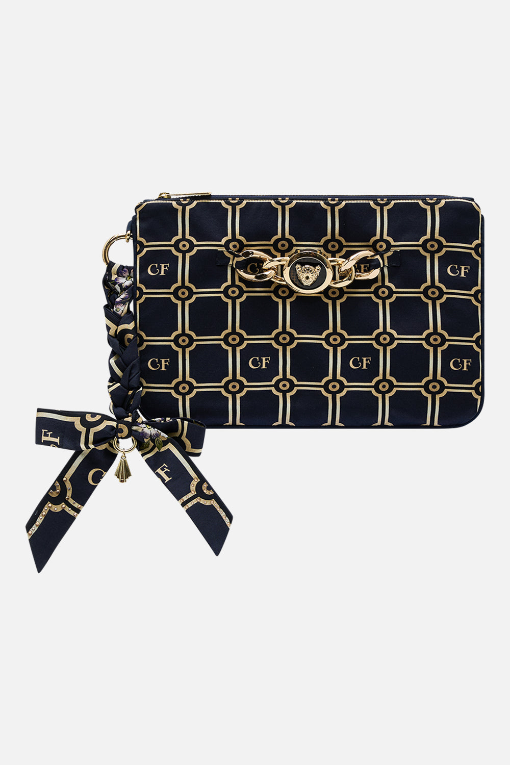 CAMILLA Braided Strap Clutch in Palacio Poetry print