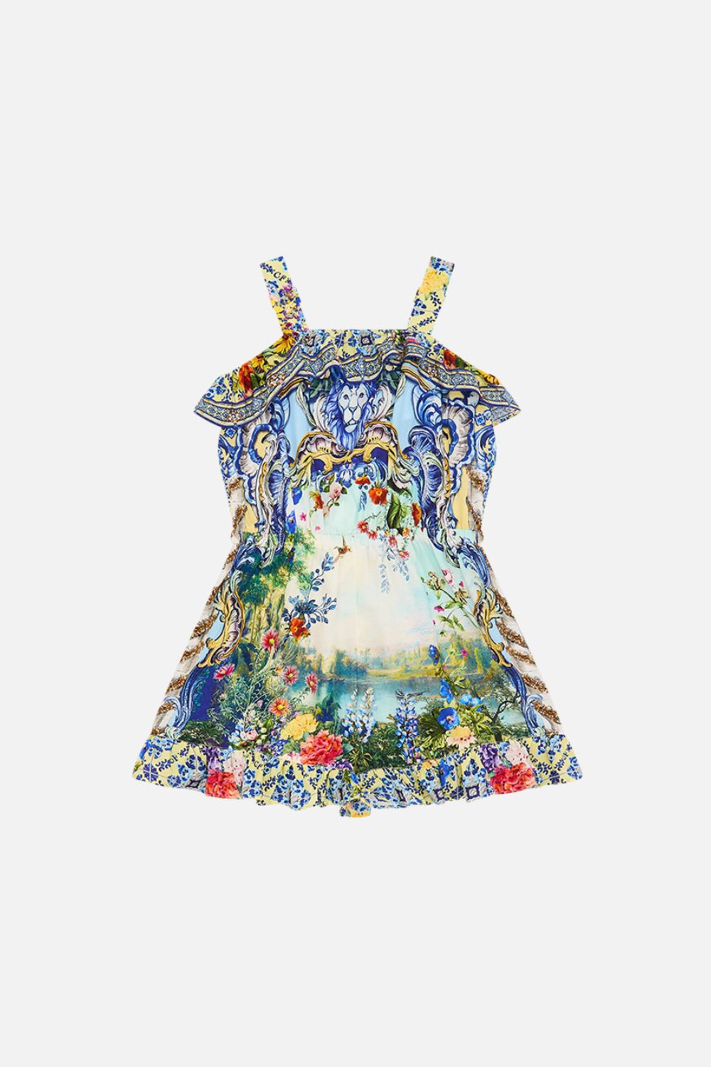 CAMILLA Kids Frill Playsuit With Elastic Waist 12-14 in Wall To Wall Wonders print