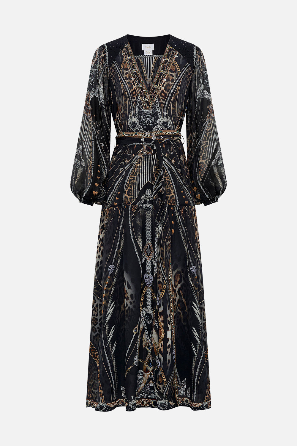 Product view of CAMILLA silk maxi dress in Chaos In The Cosmos animal print