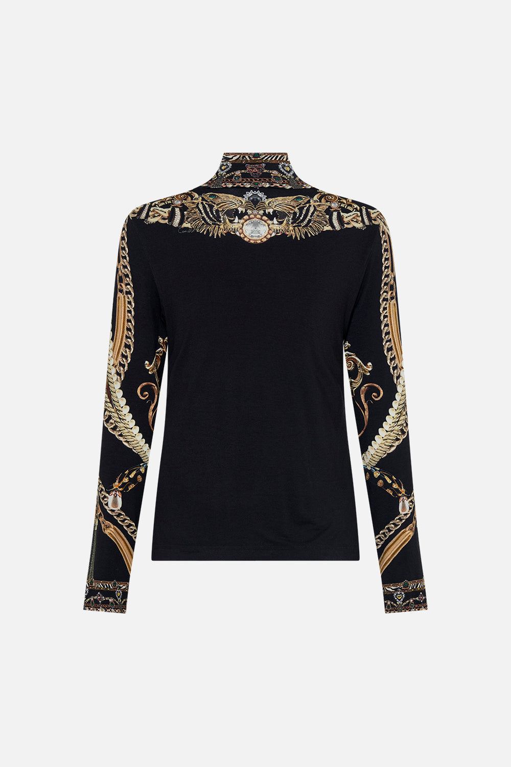 Back product view of  CAMILLA jersey turtleneck  in Chaos In The Cosmos animal print