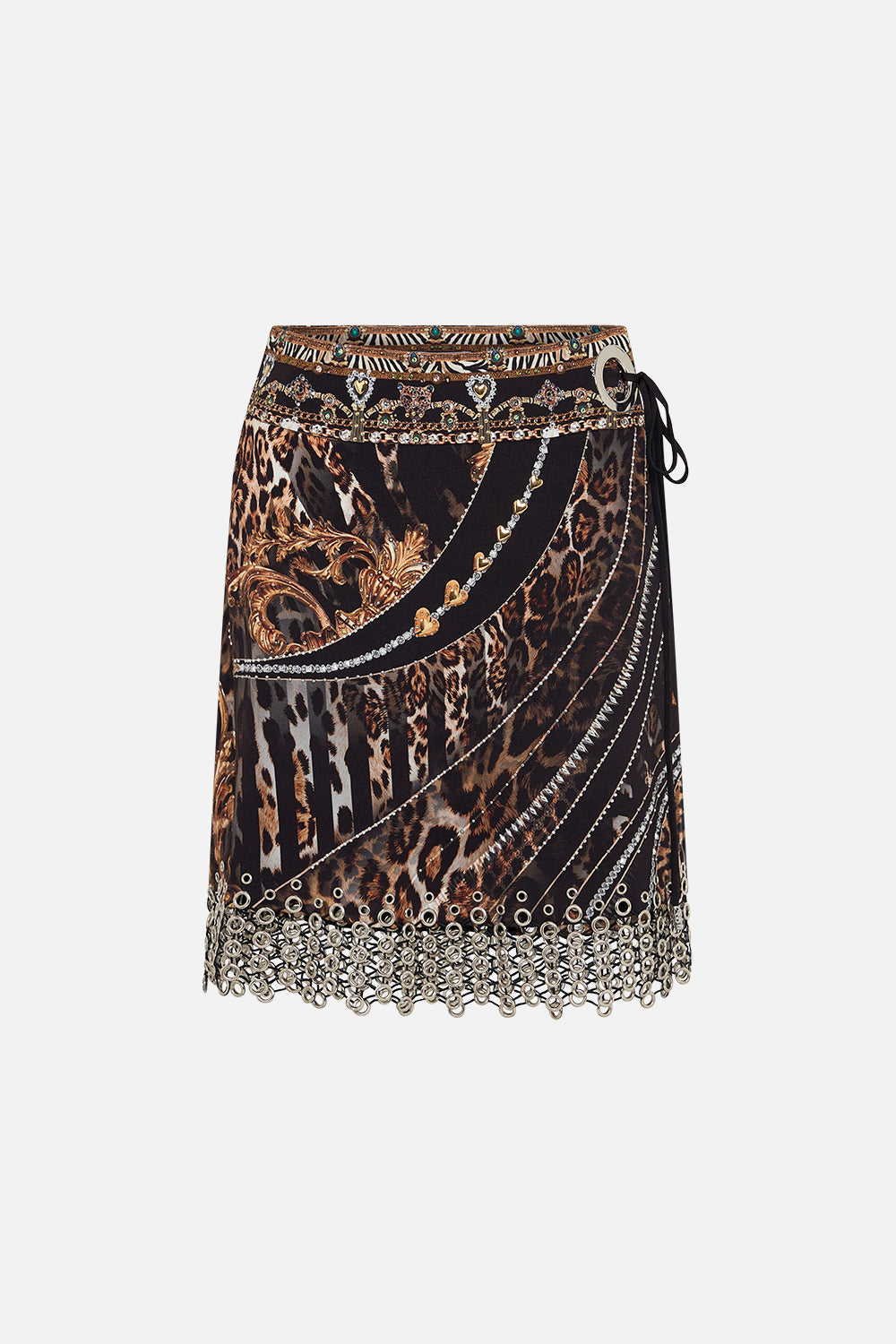 Product view of CAMILLA embellished mini skirt in Chaos In The Cosmos animal print