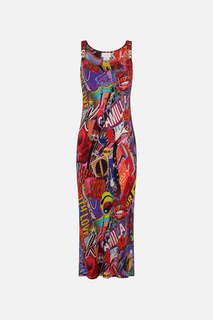 Product view of CAMILLA bias silk slip dress in multicoloured Radical Rebirth print