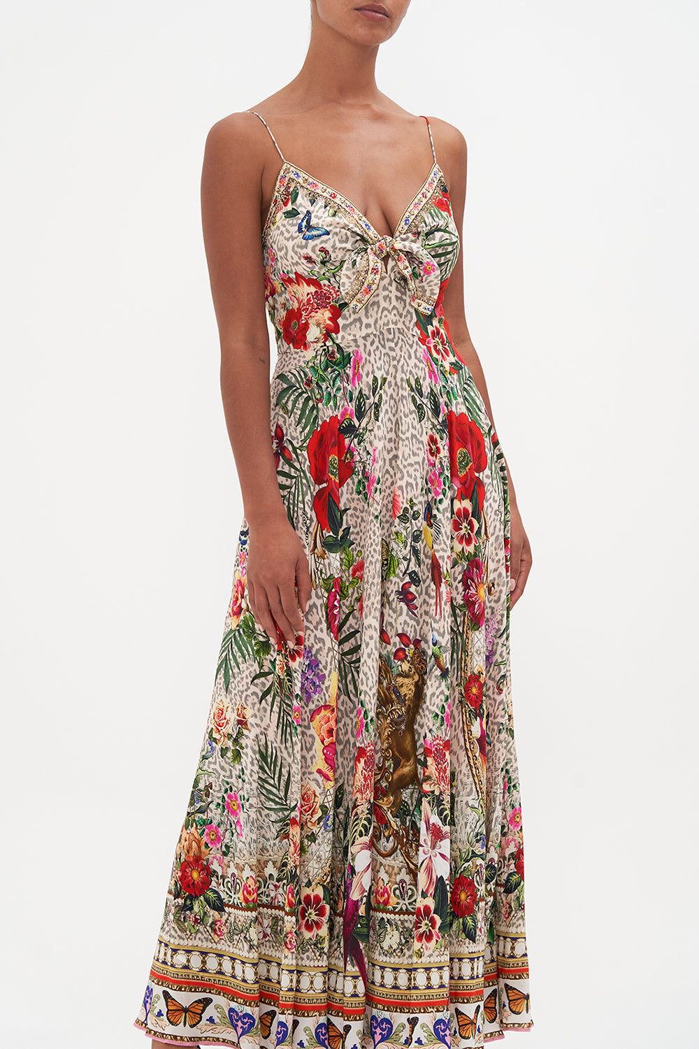 LONG DRESS WITH TIE FRONT LEOS BOUQUET