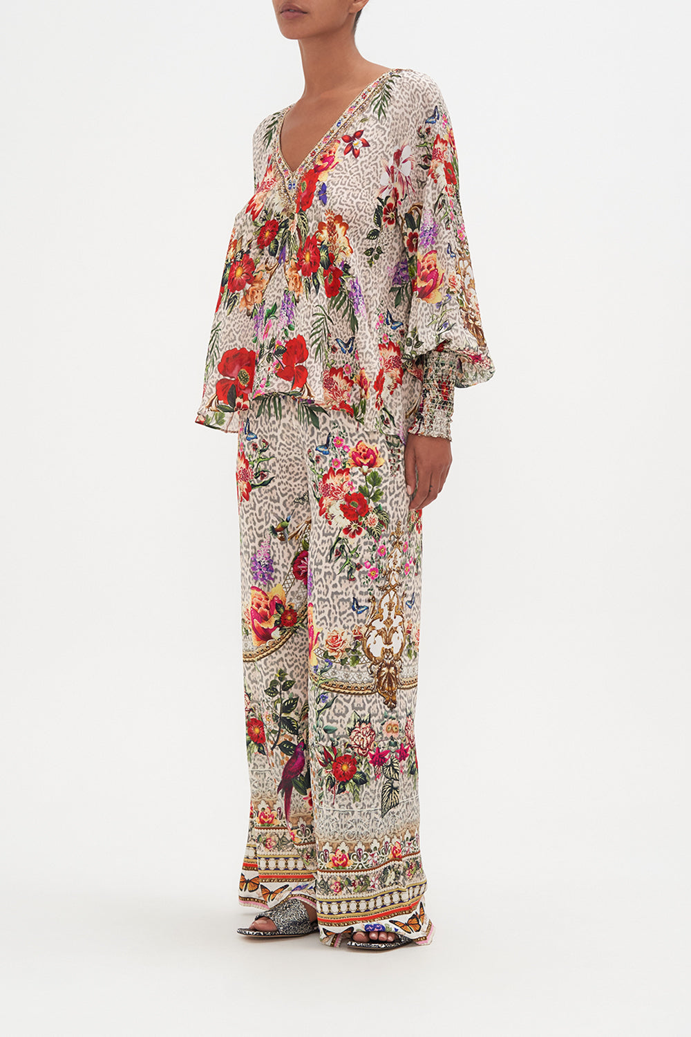 SHIRRED CUFF BLOUSE LEOS BOUQUET