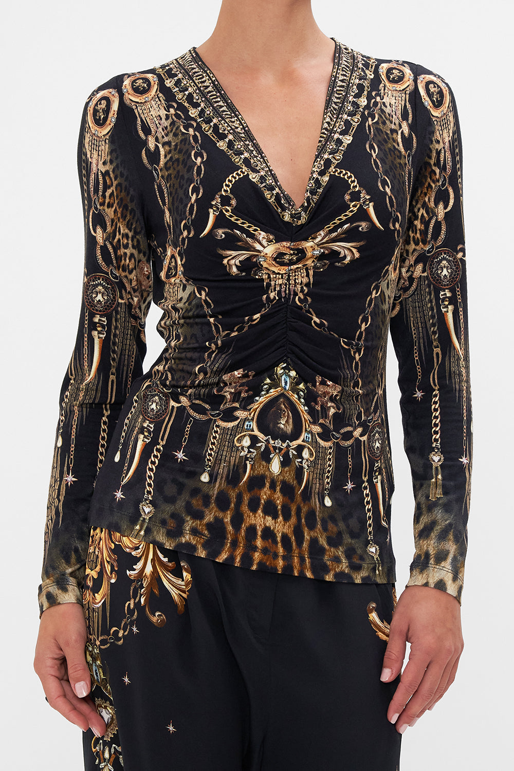 RUCHED LONG SLEEVE JERSEY TOP JUNGLE DREAMING