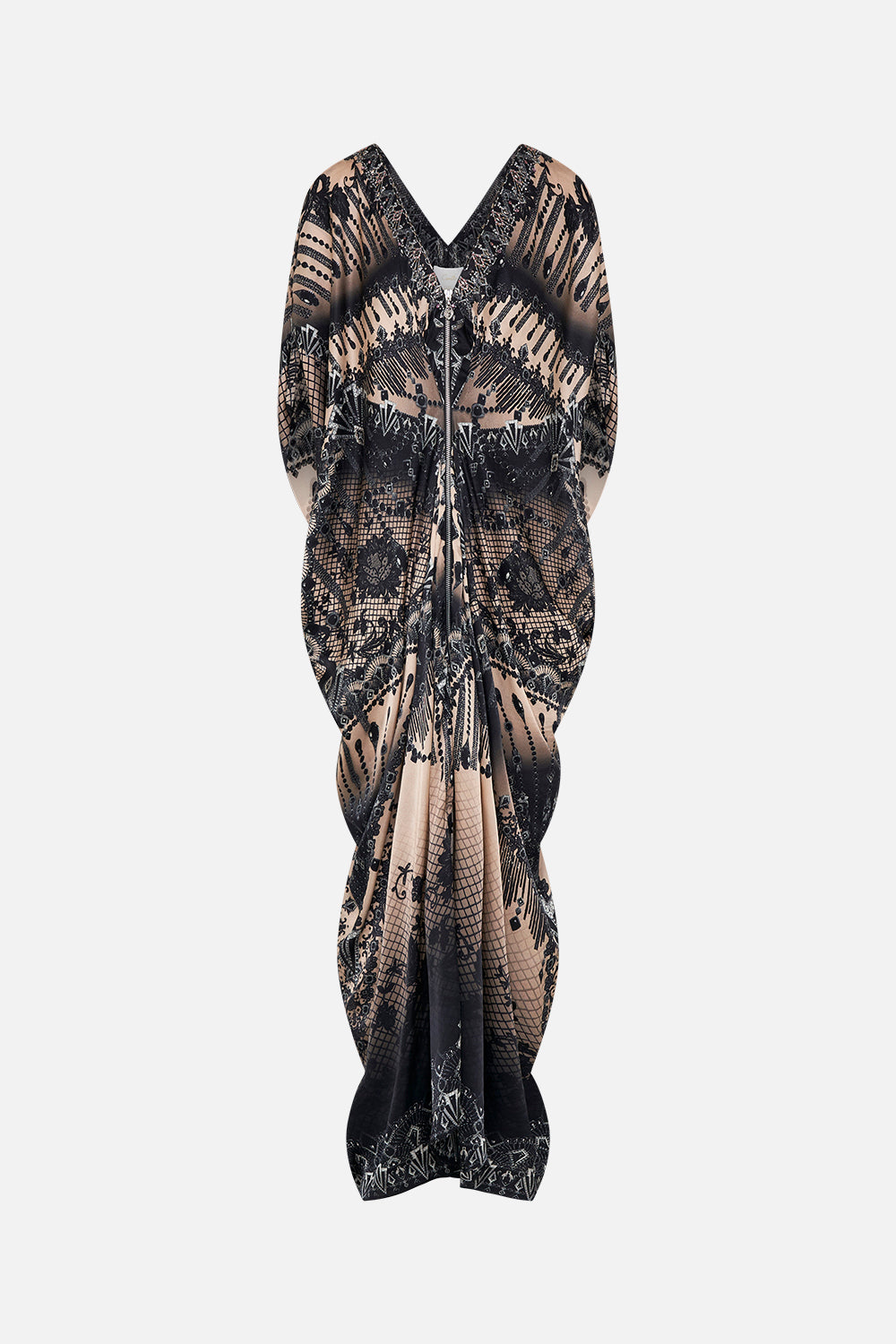 LONG DRAPE DRESS WITH ZIP FRONT CURTAIN CALL CHAOS