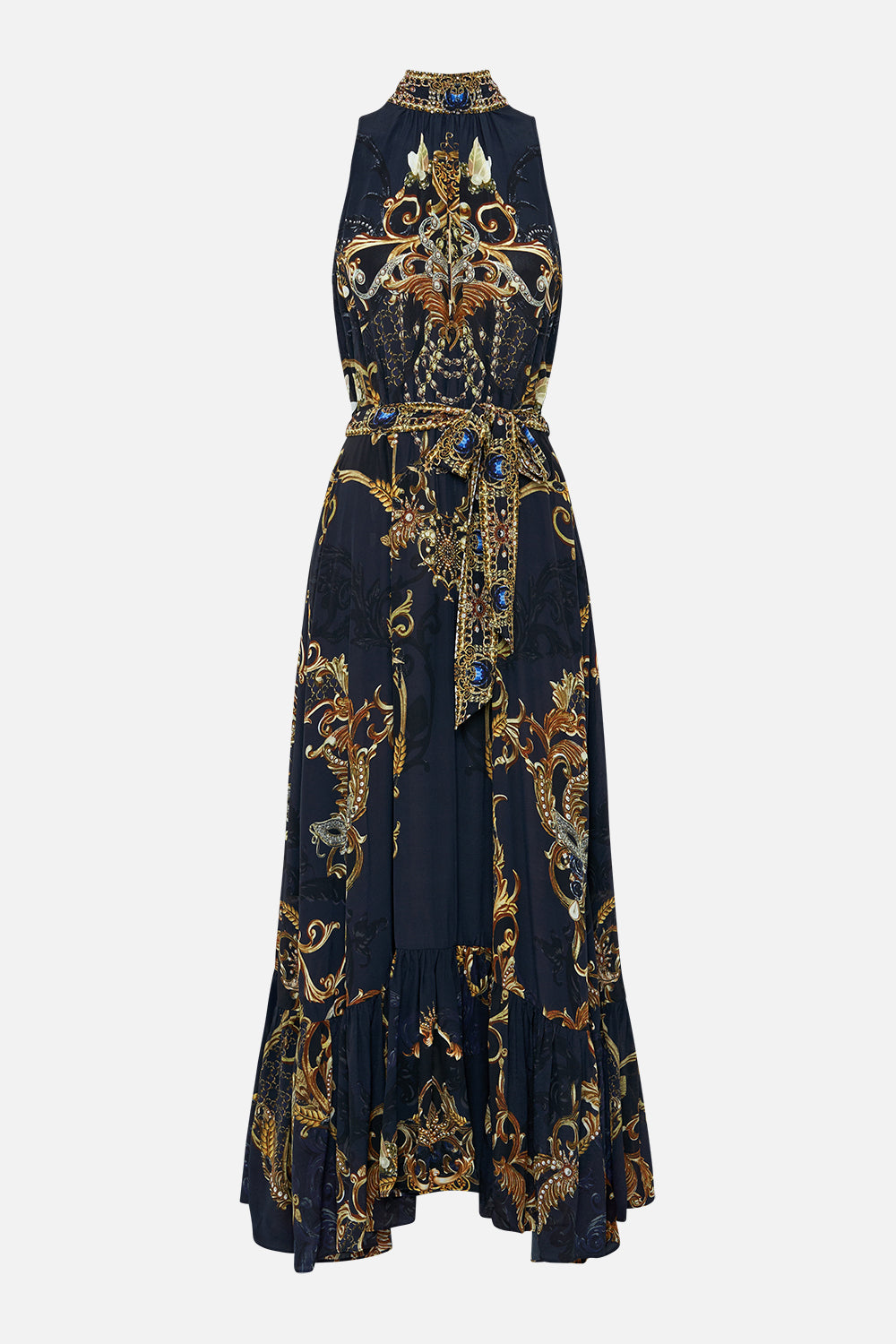 Product view of CAMILLA silk maxi dress in Moonlight Melodies print