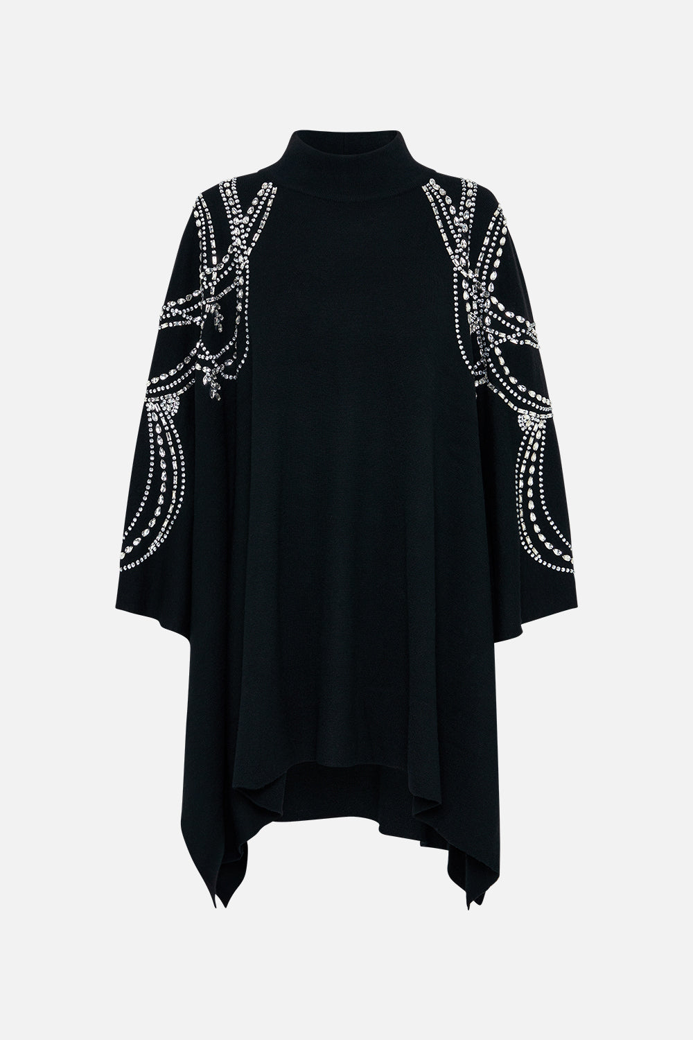 FUNNEL NECK DRAPE KNIT PONCHO CURTAIN CALL CHAOS