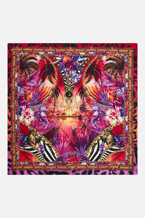 Detail view of CAMILLA silk square scarf in Wild Loving print