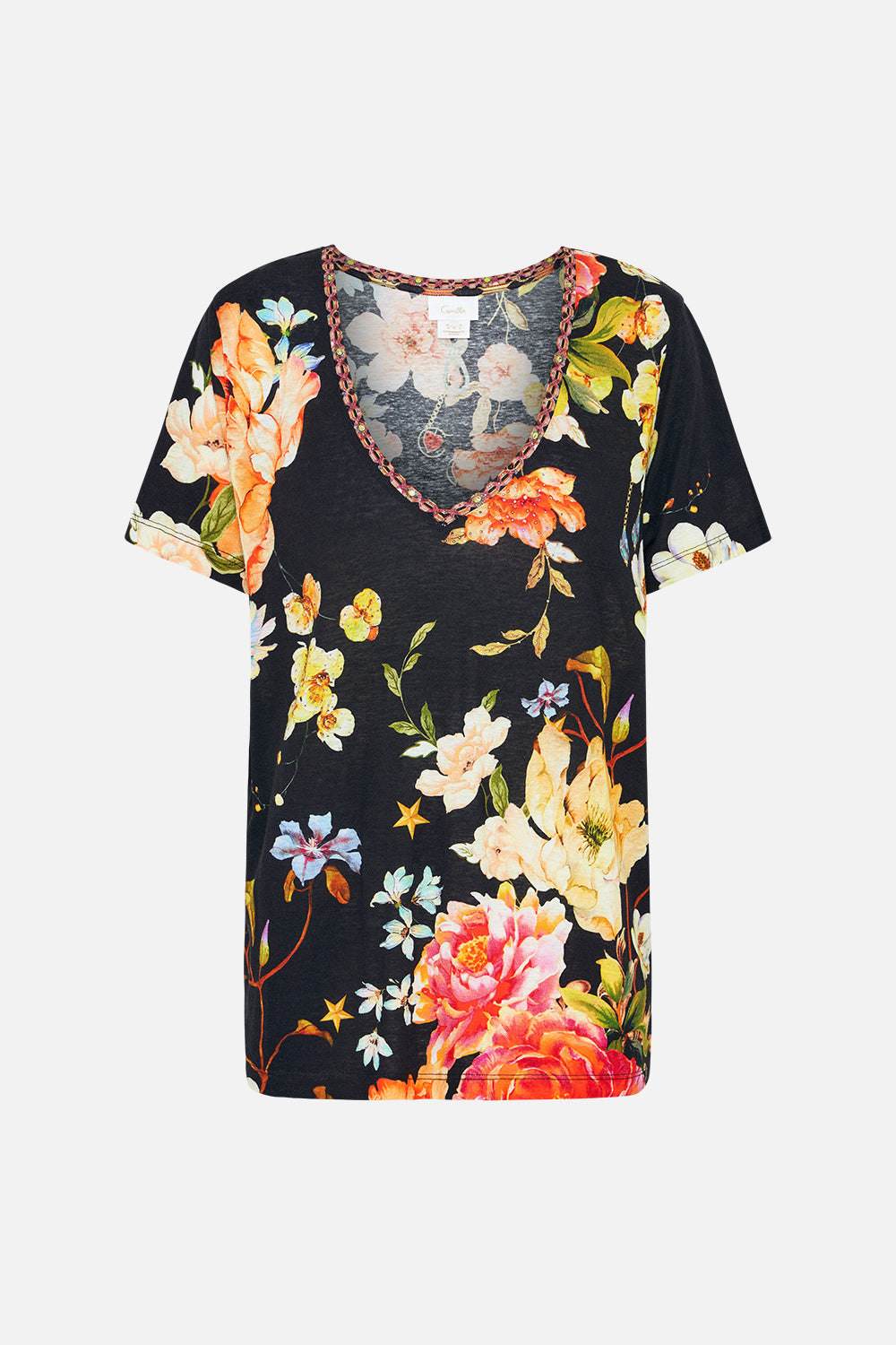 RELAXED V-NECK TEE - ALL OVER PRINT SECRET HISTORY