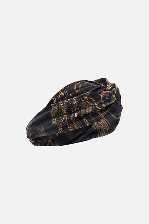 Detail view of CAMILLA silk headband in Jungle Dreaming print