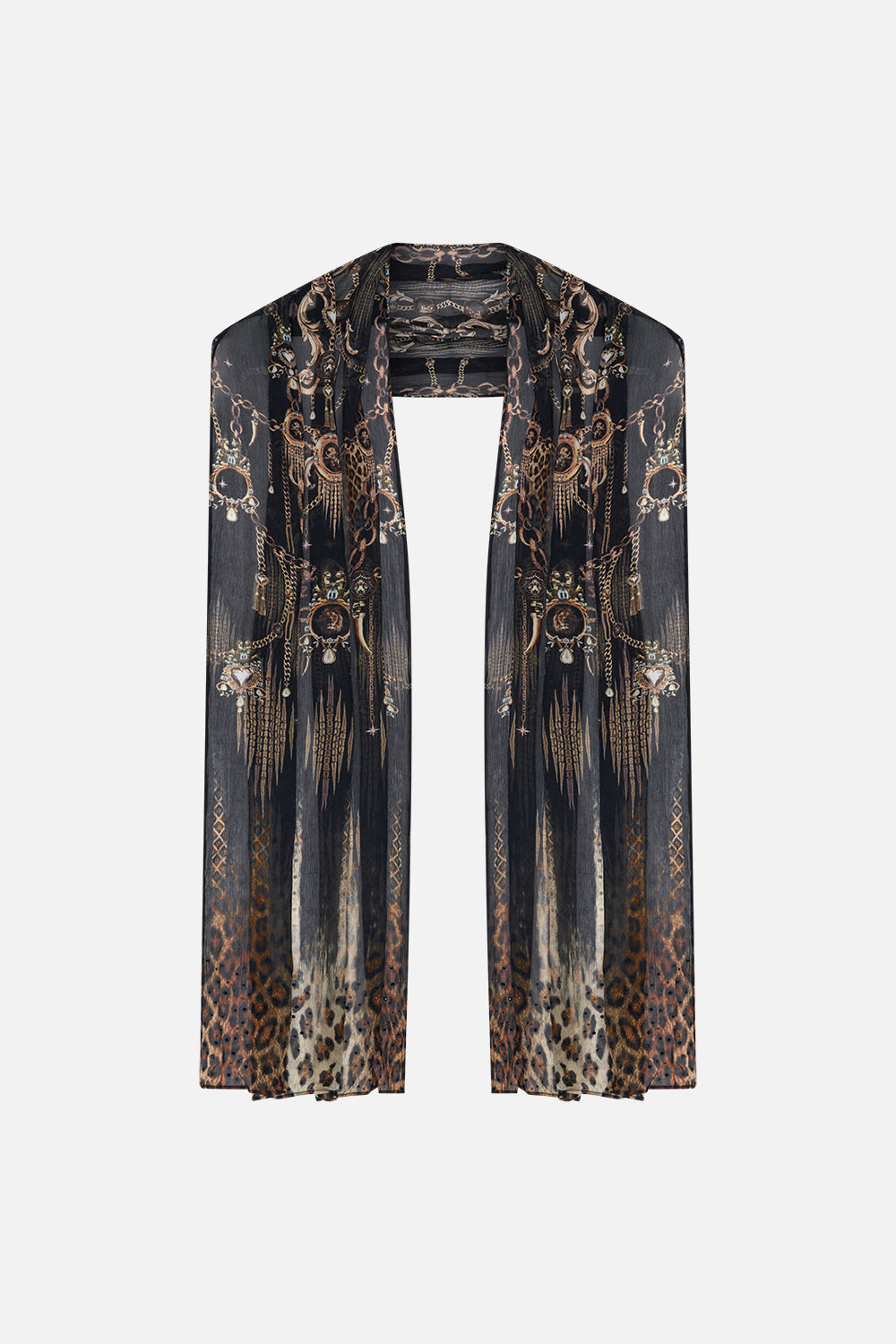Product view of CAMILLA long silk scarf in Jungle Dreaming animal print