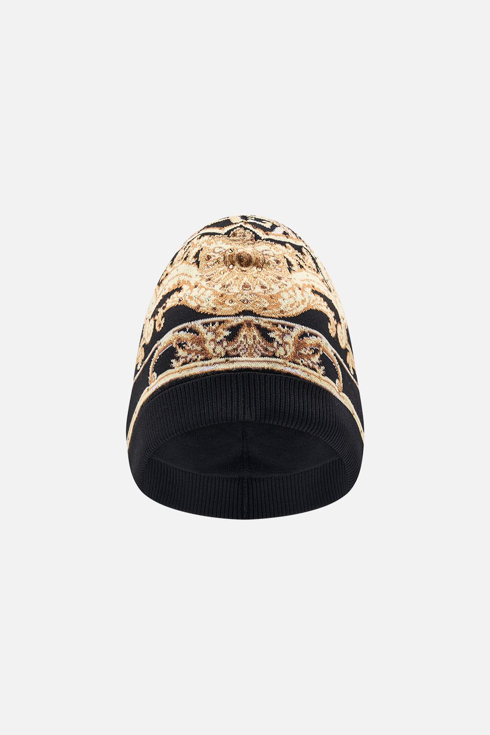 Product view of CAMILLA knit beanie in Tether Me Not print 