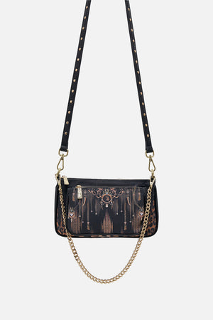 Front product view of CAMILLA black nylon bag in Jungle Dreaming animal print 