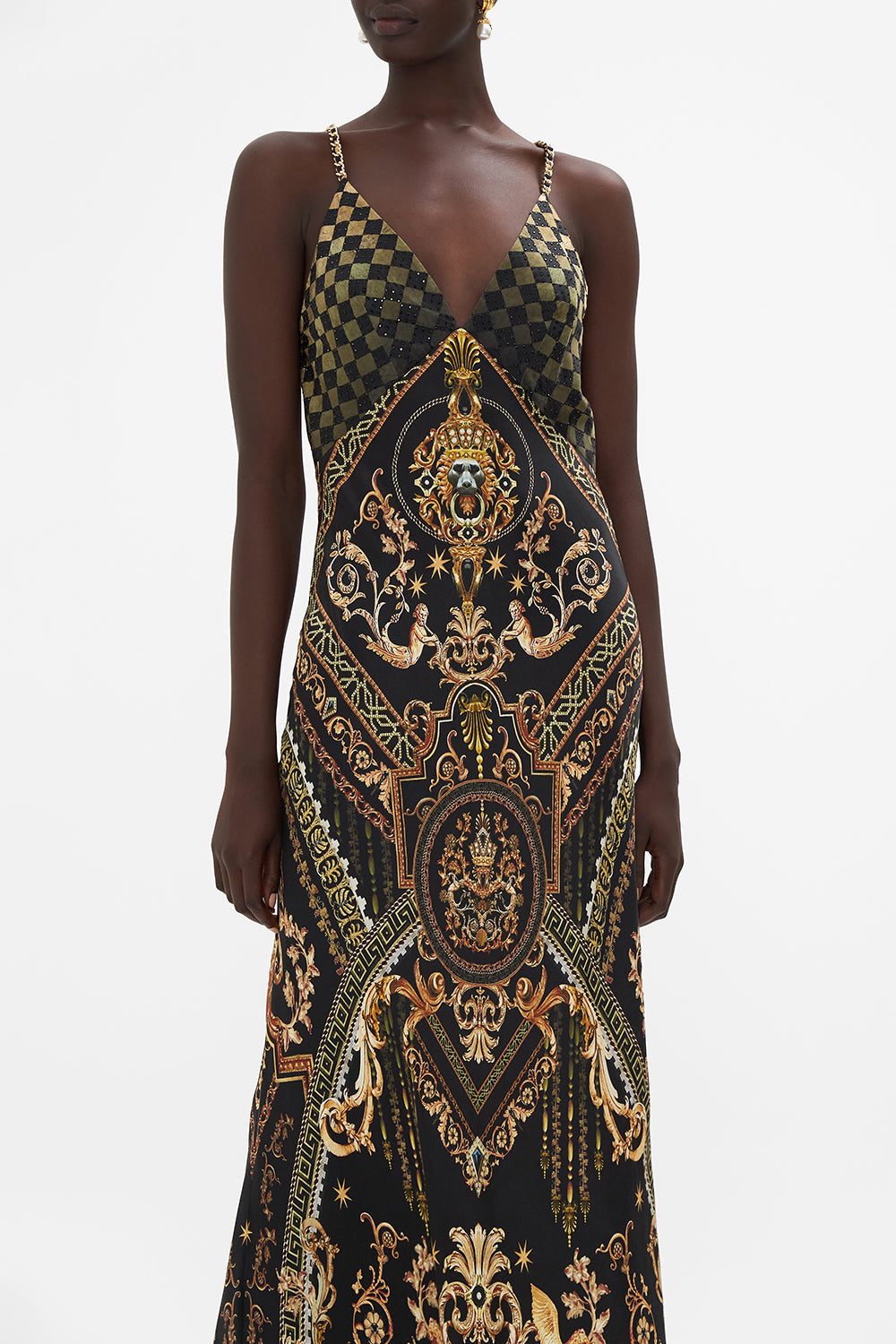 V NECK FULL LENGTH BIAS SLIP DRESS DUOMO DYNASTY