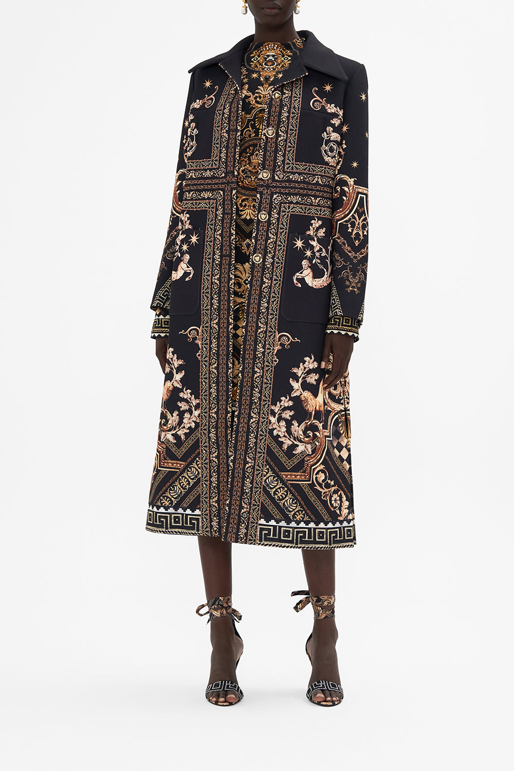 The CAMILLA WAISTED DRESS WITH HEM RUFFLE AMALFI AMORE in our  print.
