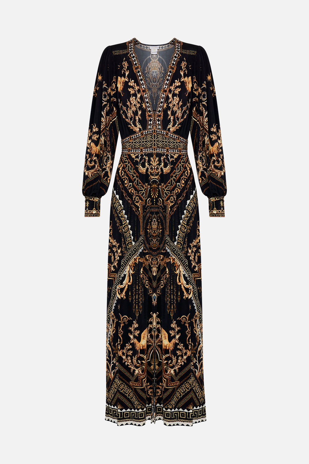 V NECK WAISTED JERSEY DRESS DUOMO DYNASTY