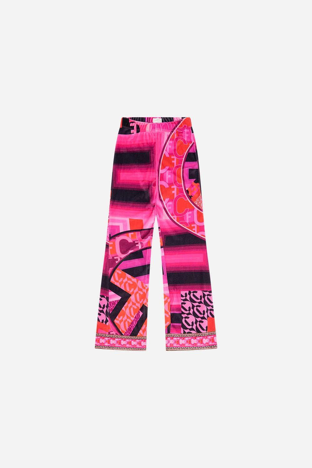 Product view of MILLA BY CAMILLA pink kids leggings in Ciao Palazzo print