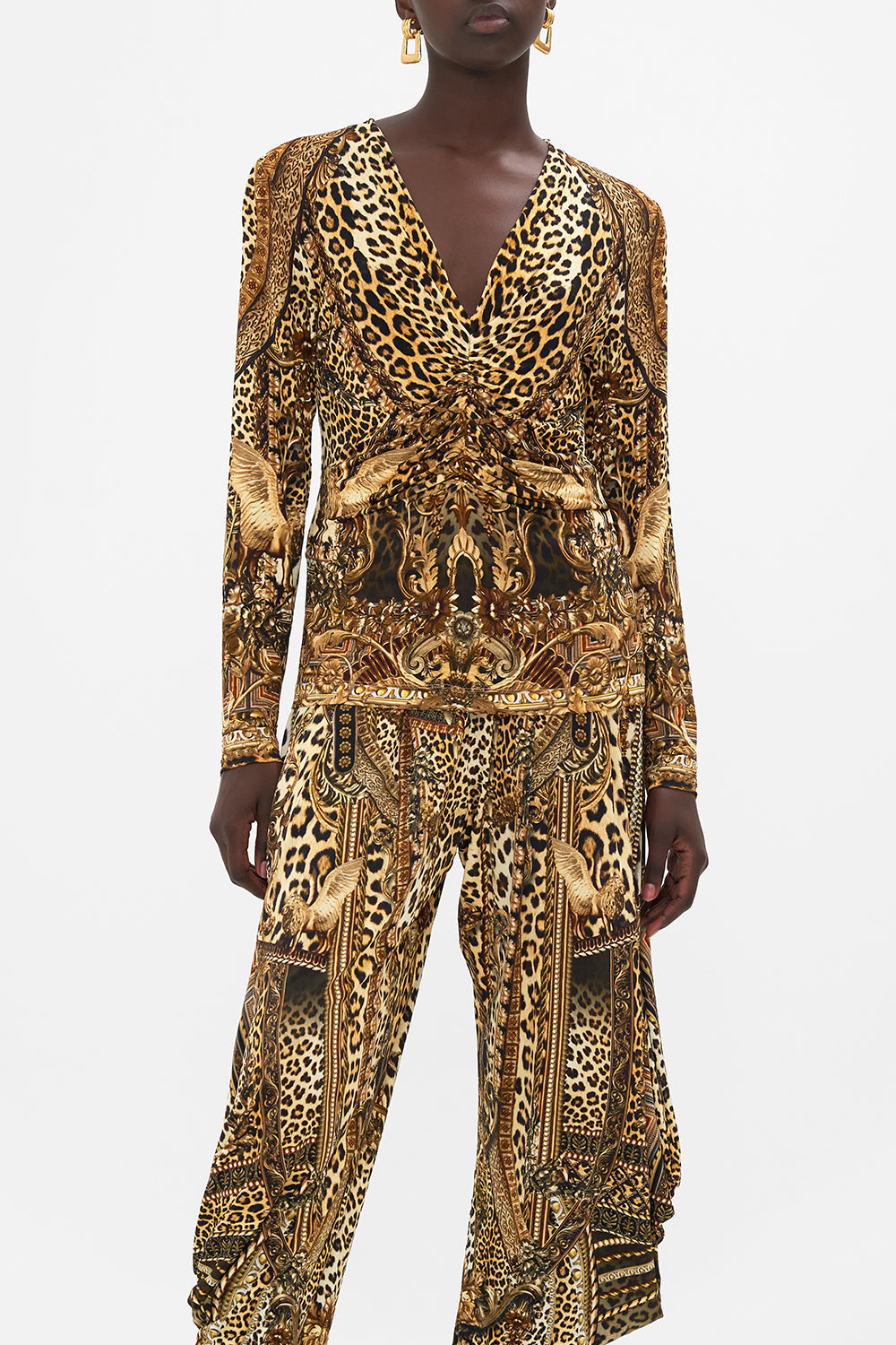 RUCHED LONG SLEEVE JERSEY TOP STANDING OVATION