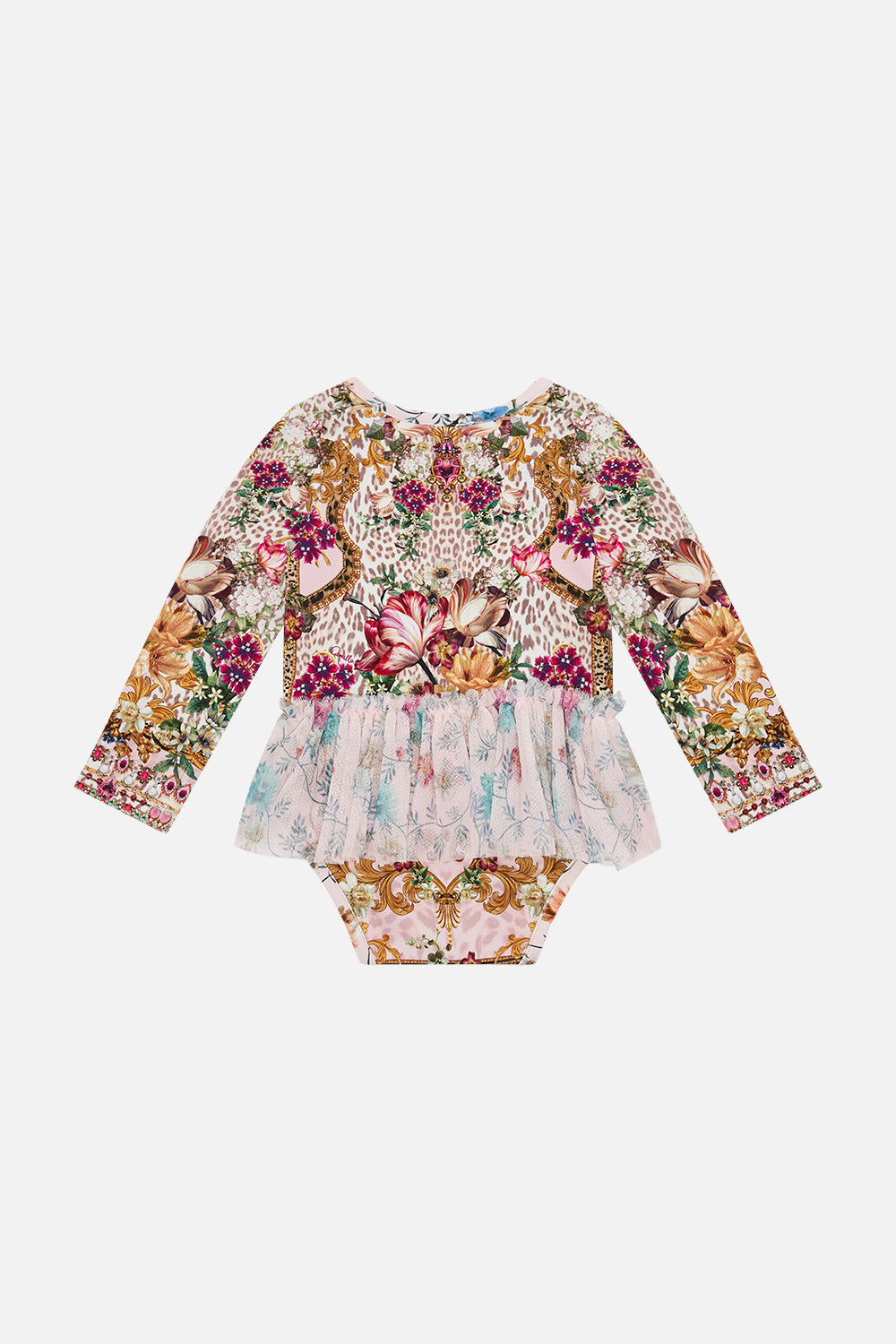 Back product view of MILLA BY CAMILLA baby tutu bodysuit in Bambino Bliss print