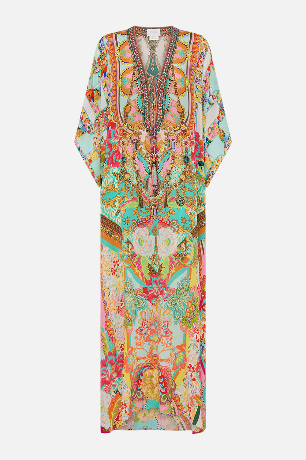 Product view of CAMILLA silk printed kaftan in An Italian Welcome print