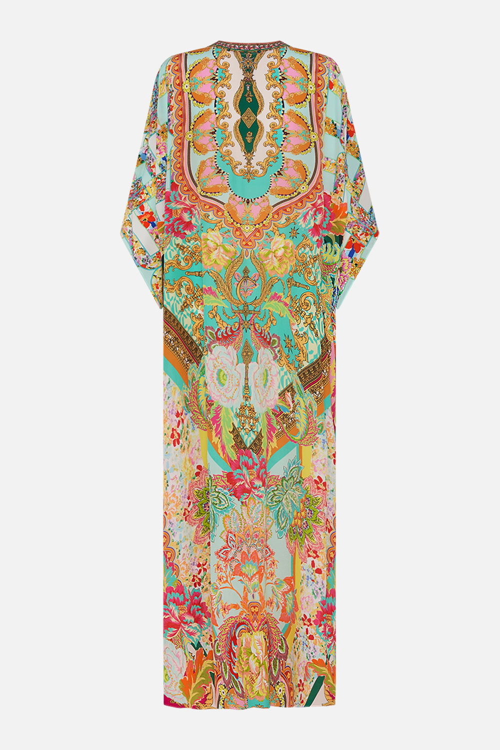 Video of model wearing CAMILLA silk printed kaftan in An Italian Welcome print