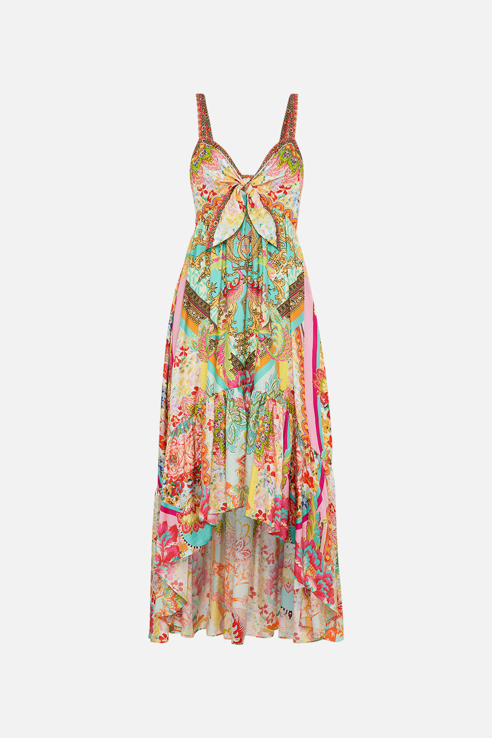 Product view of CAMILLA silk tie front dress in An Italian Welcome print