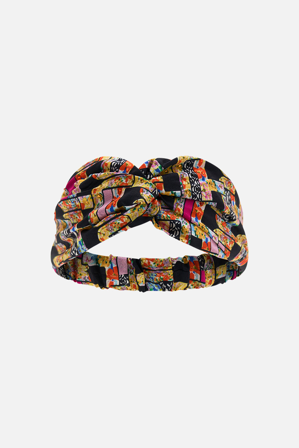 Product view of CAMILLA silk twist headband in Signora Milano print