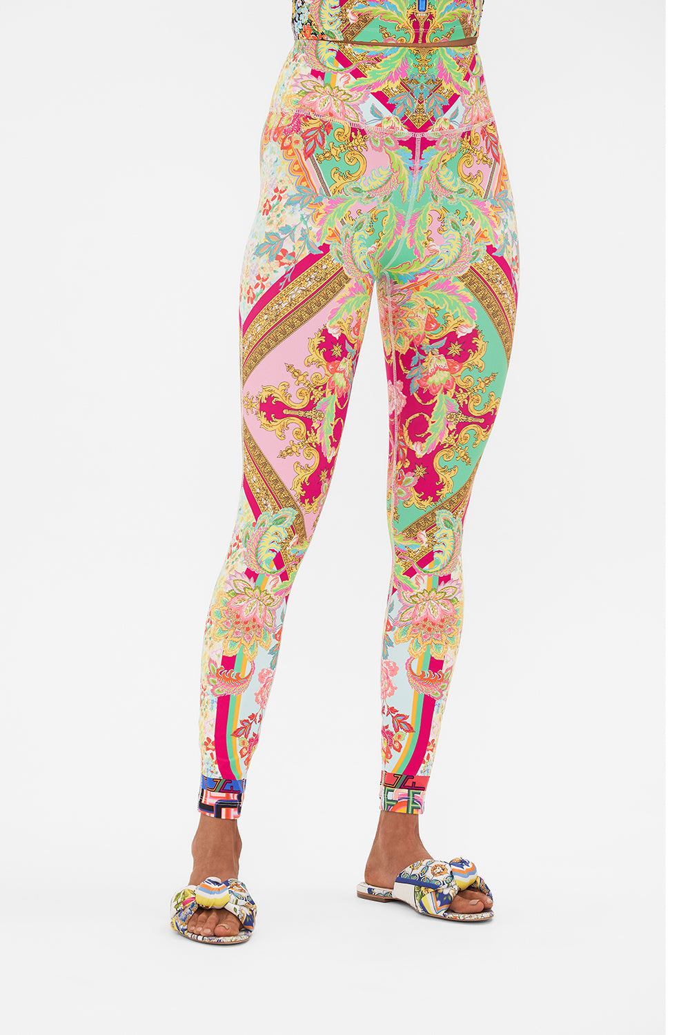 Crop view of model wearing CAMILLA resortwear long sarong in Sundowners in Sicily print