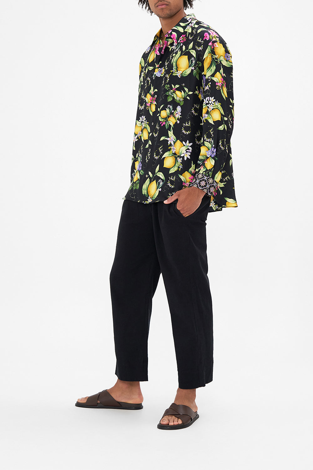 The CAMILLA KIMONO SLEEVE BLOUSE WITH OMBRE TASSELS SKY CHEETAH in our  print.