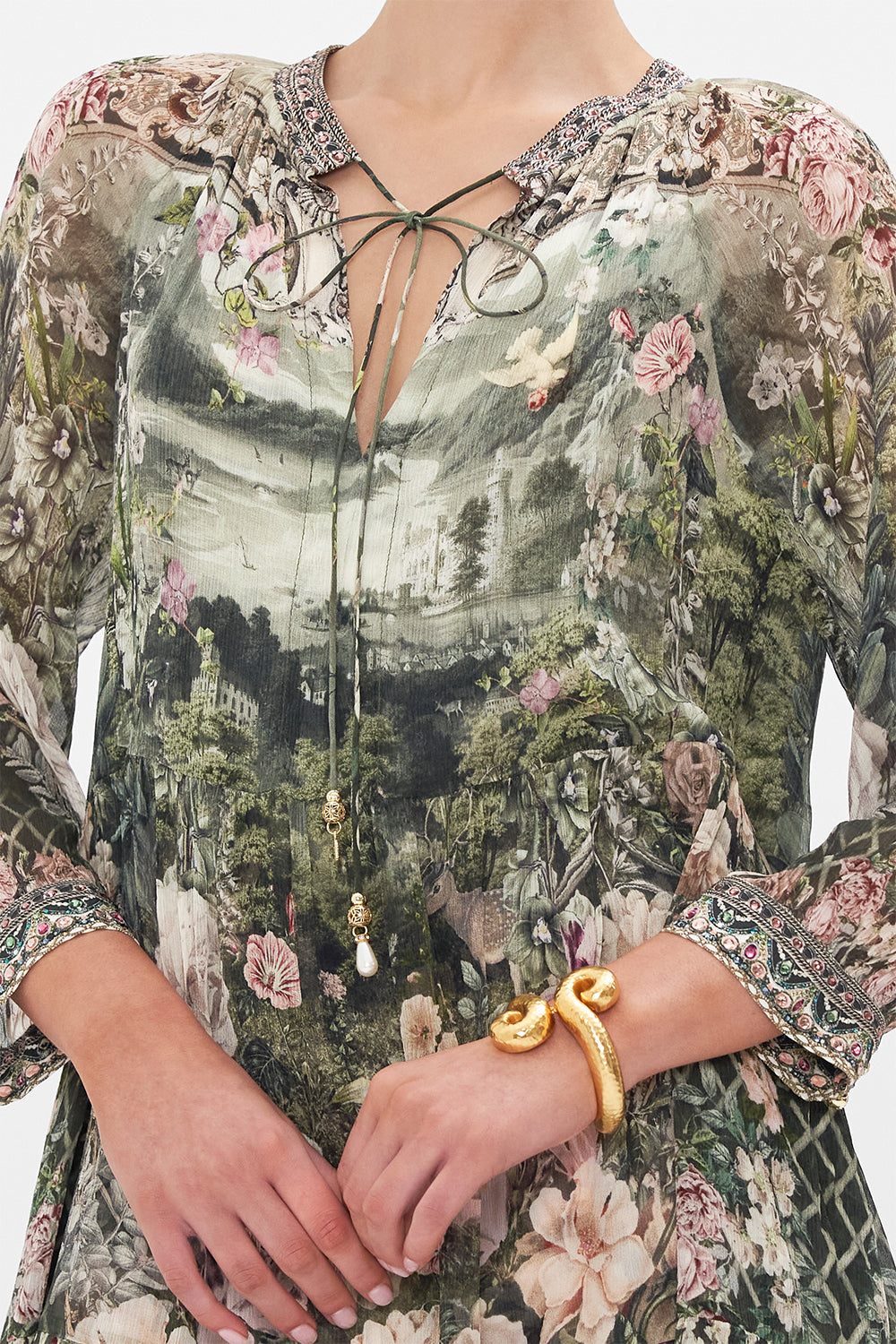 SHORT GATHERED PANEL DRESS GARDEN OF GOOD FORTUNE