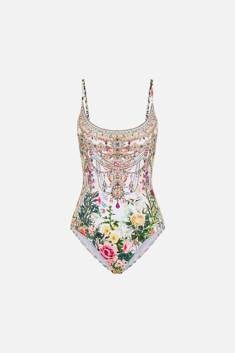 Product view of CAMILLA designer one piece swimsuit in Renaissance Romance print 