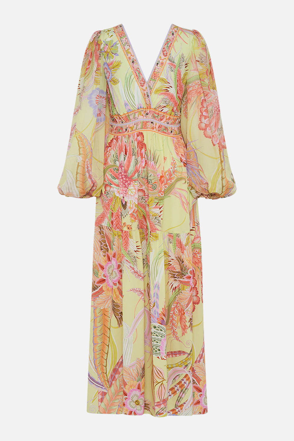 CAMILLA long sleeve silk dress in Cosmic Tuscan print