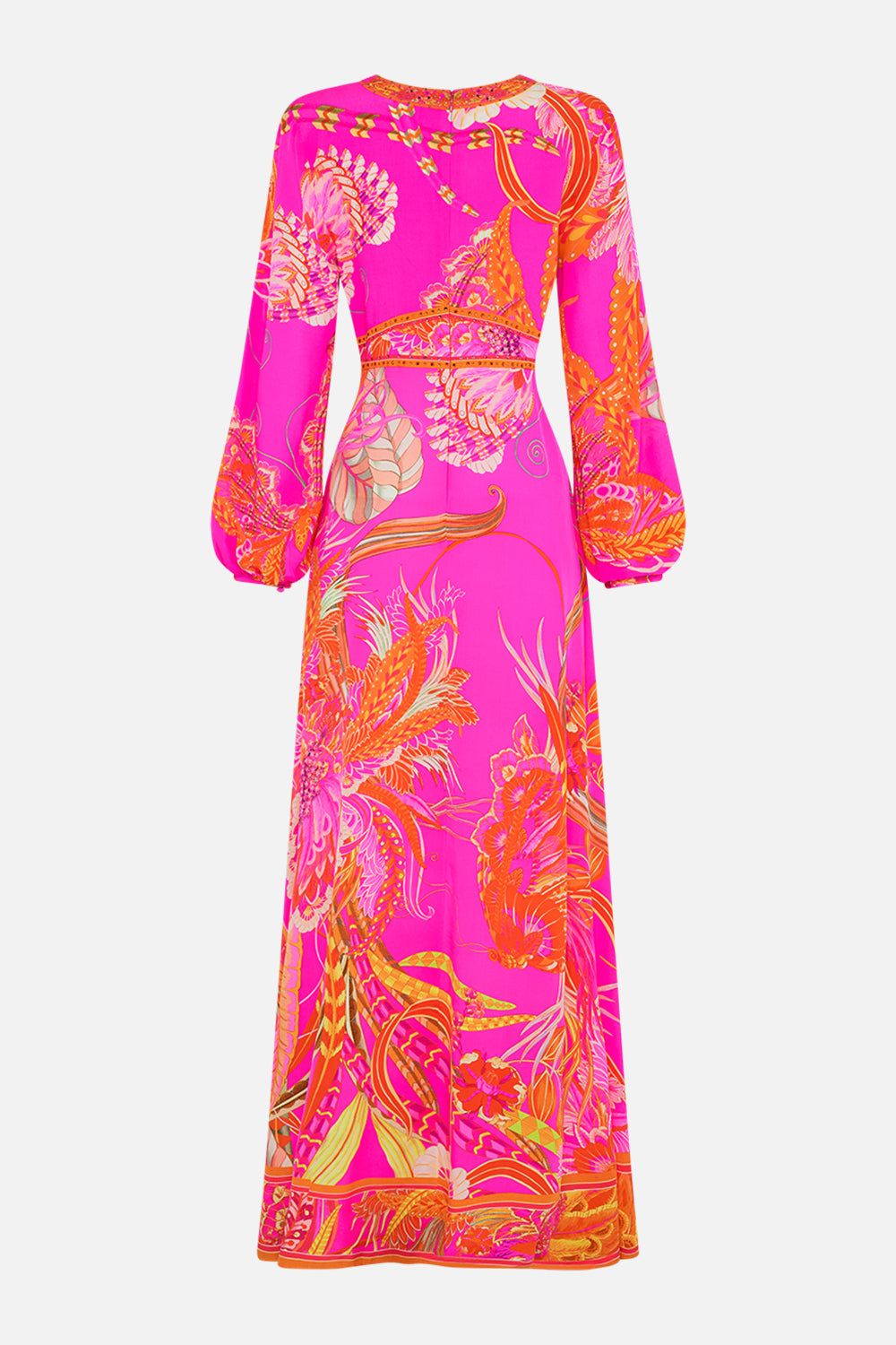 CAMILLA pink silk dress in A Heart That Flutters print