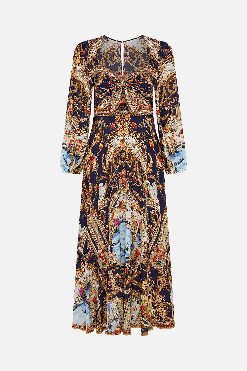 Product view of CAMILLA tie front dress in Venice Vignette print 